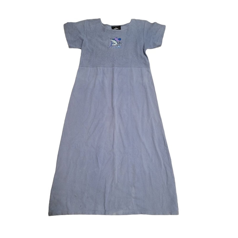 Guy Harvey long blue terry towel dress beach vacation maxi dress size small fish